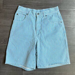 Vintage 90s Chaus Sport Light Blue Railroad Stripe Denim Shorts Size 10 / 28"